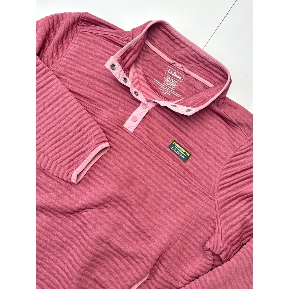 LL Bean Women 3X Plus Airy Quilted Pullover Snap Neck Heathered Pink 506836